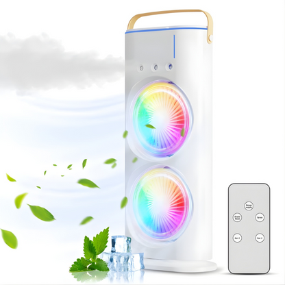 BreezeGlow™ Ventilador de Refrigeración Dual 2 en 1 – Refresca, Hidrata e Ilumina tu Espacio